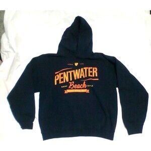 Pentwater Michigan Sz L Blue Hoodie USA Patriot Women's Heavy Cotton Sweatshirt